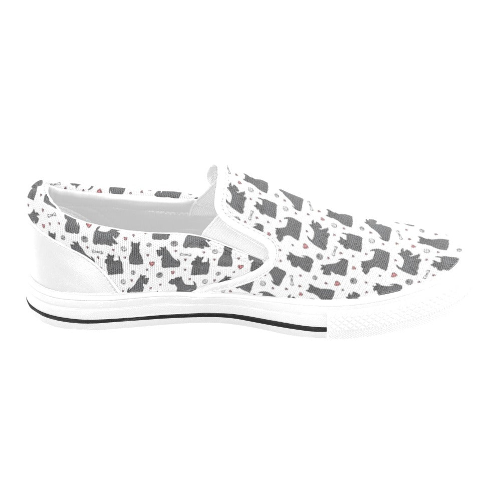 Scottish Terriers Print Design LKS3015 White Slip Ons Canvas Women's Shoes