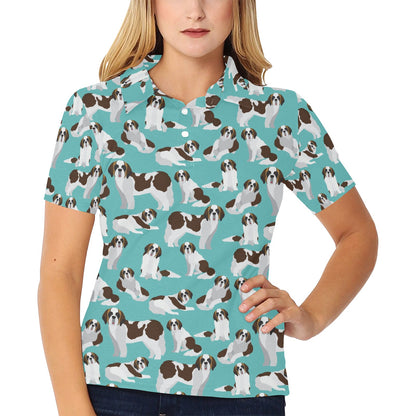 St Bernards Print Design LKS302 Women's Polo Shirt