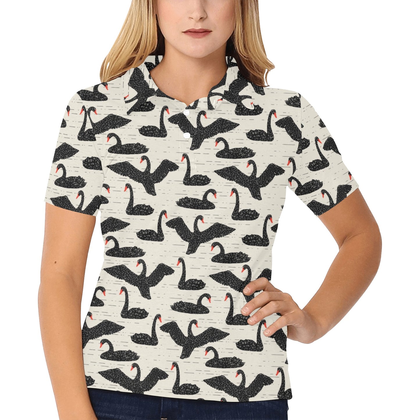 Swan Print Design LKS402 Women's Polo Shirt