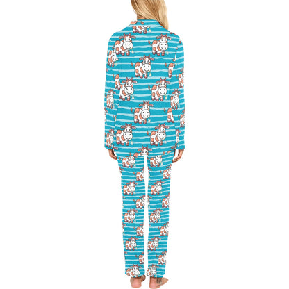 Cow Cute Print Pattern Women's Long Pajama Set