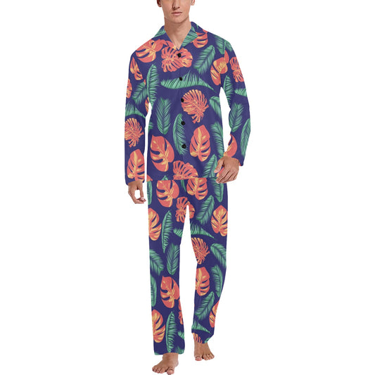 Palm Leaves Pattern Print Design PL011 Men's Long Pajama Set