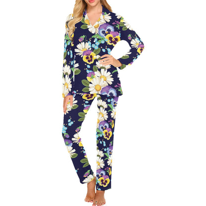 Pansy Pattern Print Design PS03 Women's Long Pajama Set