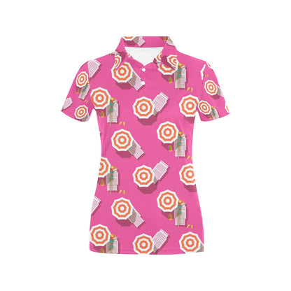 Beach Top View Umbrella Theme Women's Polo Shirt