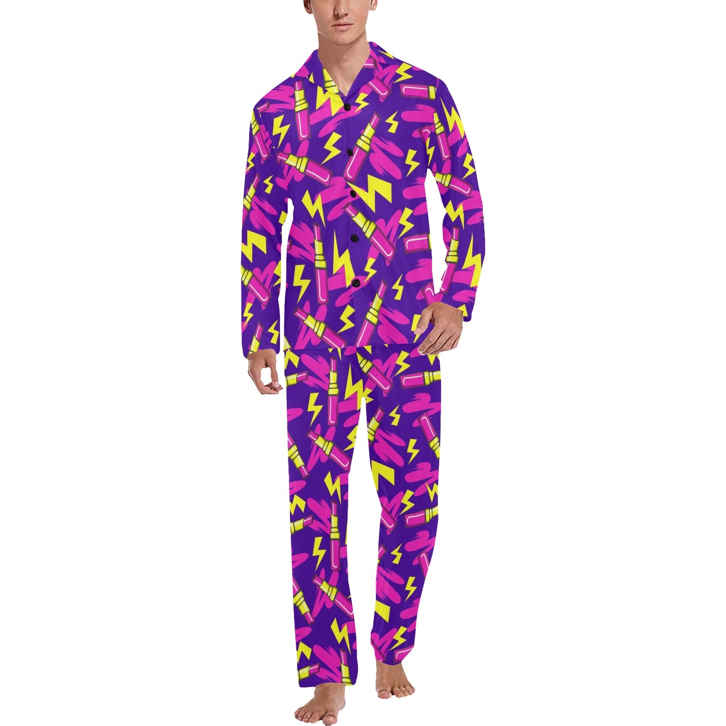 Lipstick Pattern Print Design LT04 Men's Long Pajama Set