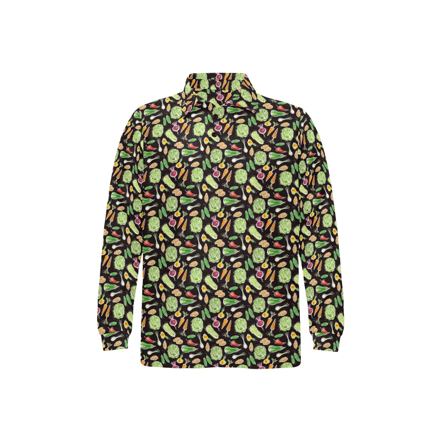 Vegan Draw Themed Design Print Long Sleeve Polo Shirt For Men's