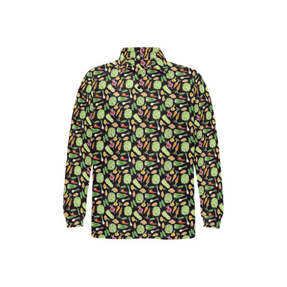 Vegan Draw Themed Design Print Long Sleeve Polo Shirt For Men's