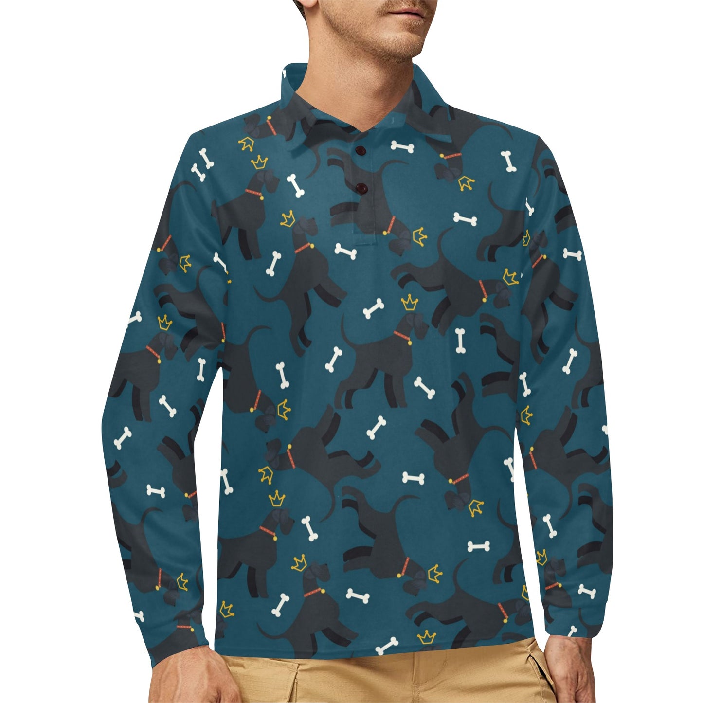 Schnauzers Pattern Print Design A04 Long Sleeve Polo Shirt For Men's