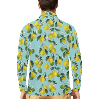 Lemon Pattern Print Design LM05 Long Sleeve Polo Shirt For Men's