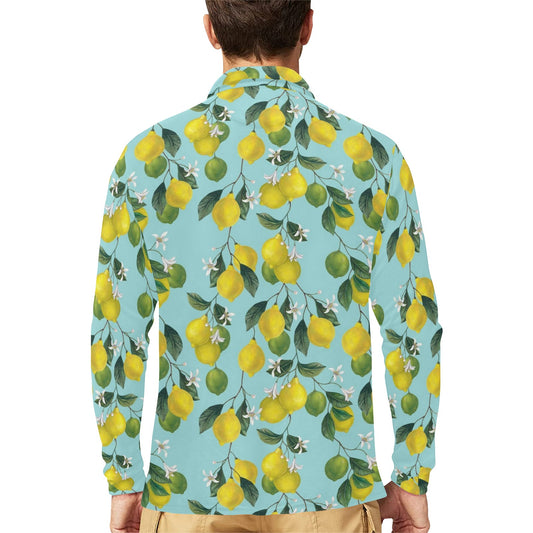Lemon Pattern Print Design LM05 Long Sleeve Polo Shirt For Men's