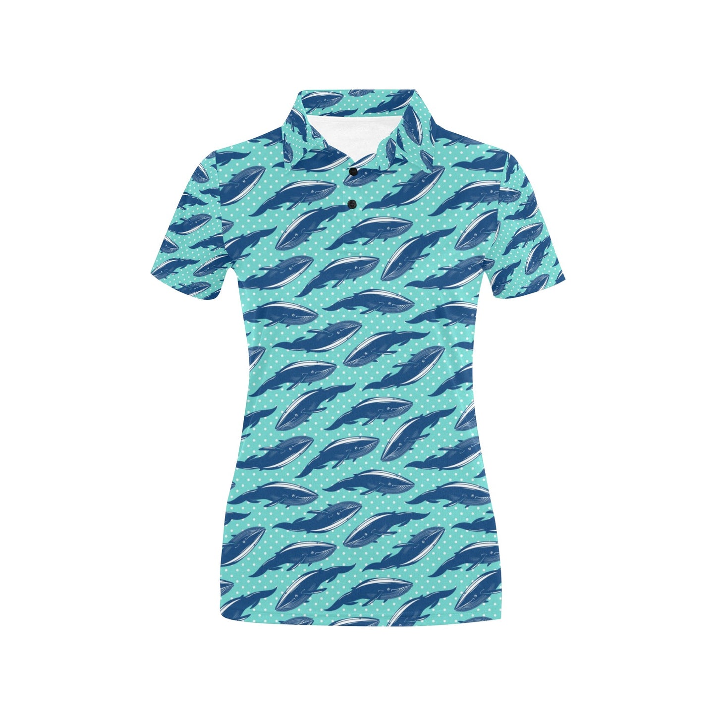 Whale Polka Dot Design Themed Print Women's Polo Shirt