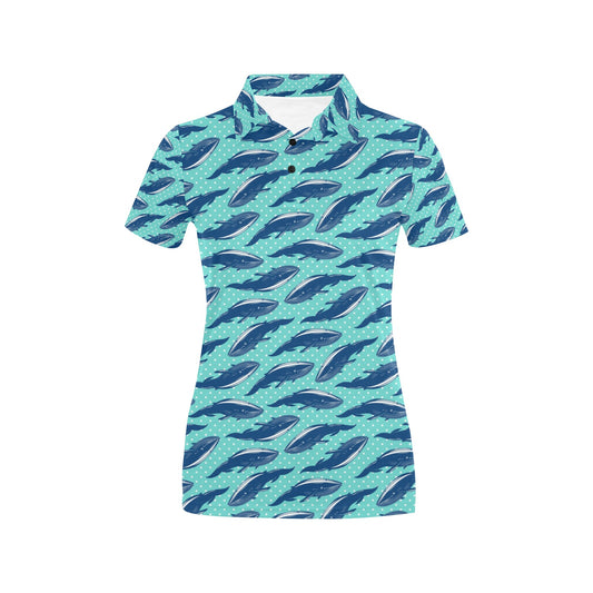 Whale Polka Dot Design Themed Print Women's Polo Shirt