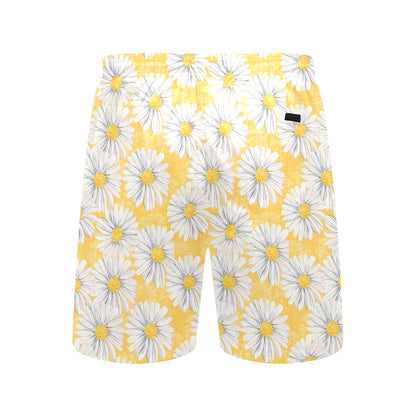 Daisy Yellow Watercolor Print Pattern Men's Swim Trunks Beach Shorts
