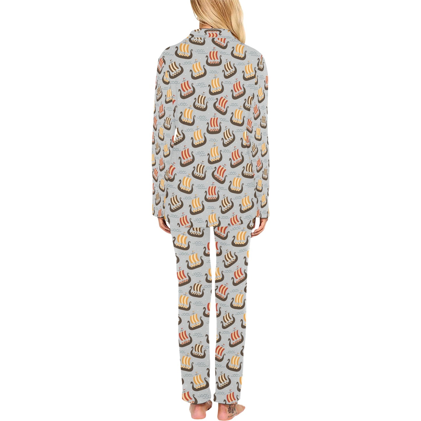 Vikings Print Design LKS308 Women's Long Pajama Set