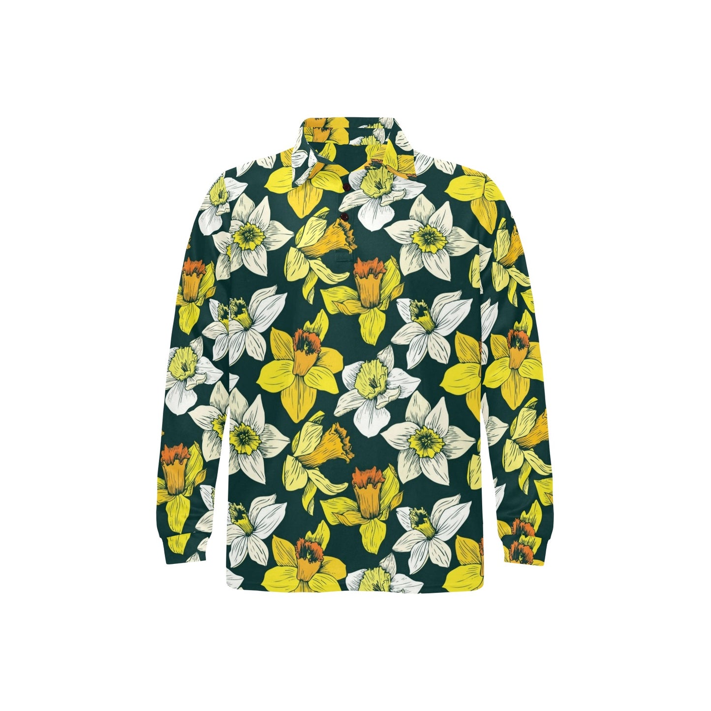 Daffodils Pattern Print Design DF02 Long Sleeve Polo Shirt For Men's