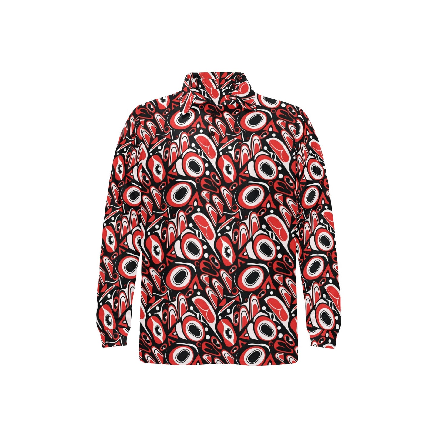 Totem Pole Texture Design Long Sleeve Polo Shirt For Men's