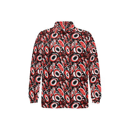 Totem Pole Texture Design Long Sleeve Polo Shirt For Men's