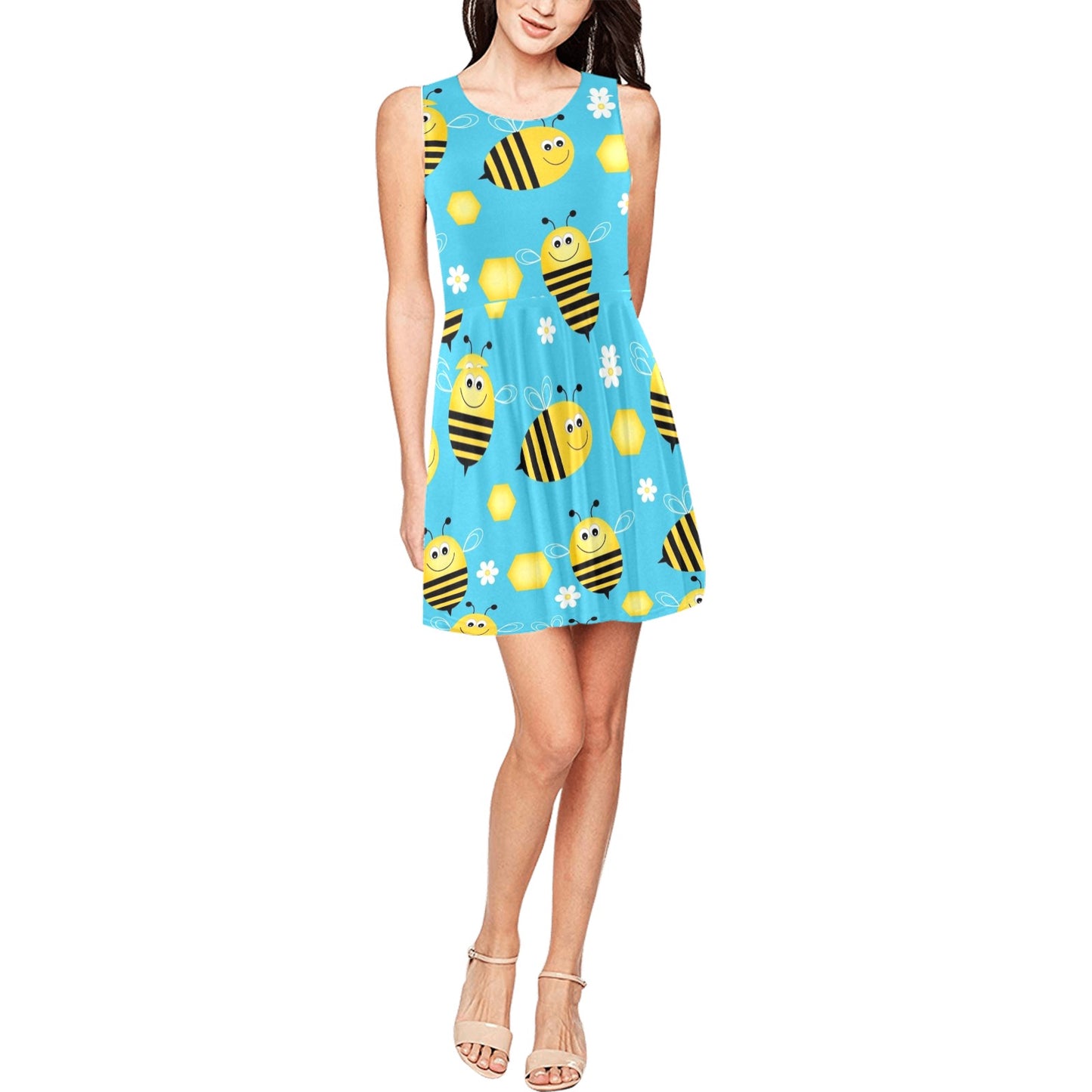 Bee Pattern Print Design BEE06 Sleeveless Dress