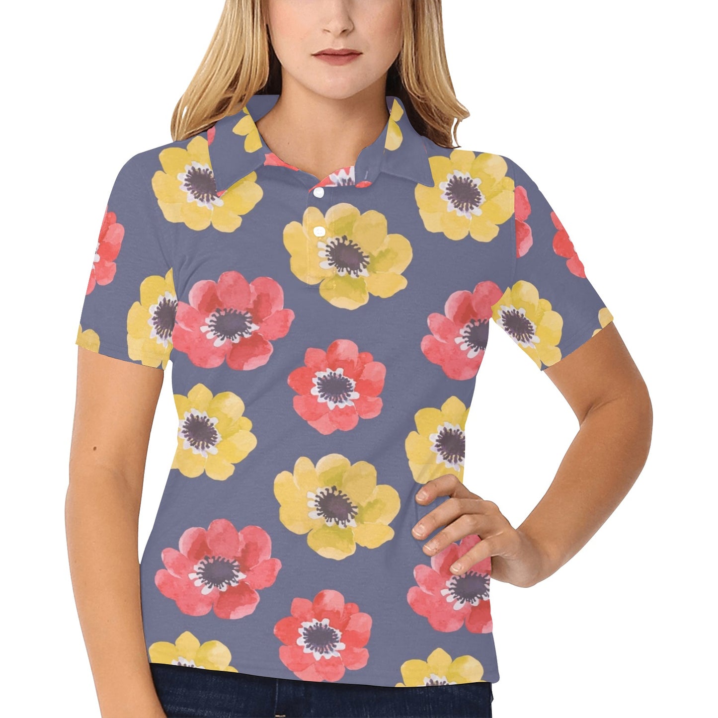 Anemone Pattern Print Design AM010 Women's Polo Shirt