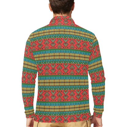 African Colorful Zigzag Print Pattern Long Sleeve Polo Shirt For Men's