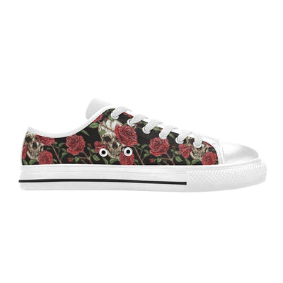 Skull And Roses Print Design LKS303 Women's White Low Top Shoes