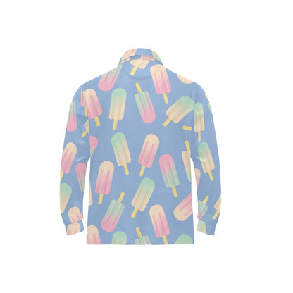 Ice Cream Pattern Print Design 05 Long Sleeve Polo Shirt For Men's