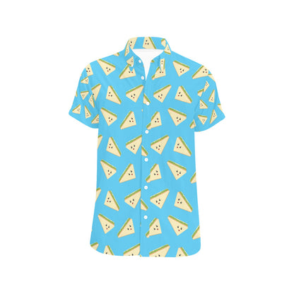 Sandwich Emoji Print Design LKS305 Men Short Sleeve Button Up Shirt