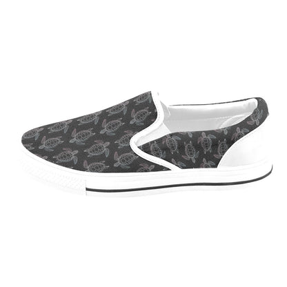 Sea Turtle Print Design LKS3012 White Slip Ons Canvas Women's Shoes
