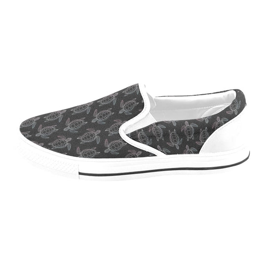 Sea Turtle Print Design LKS3012 White Slip Ons Canvas Women's Shoes