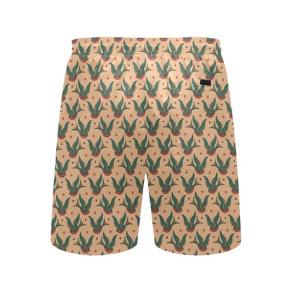 Old School Tattoo Swallow Design Men's Swim Trunks Beach Shorts