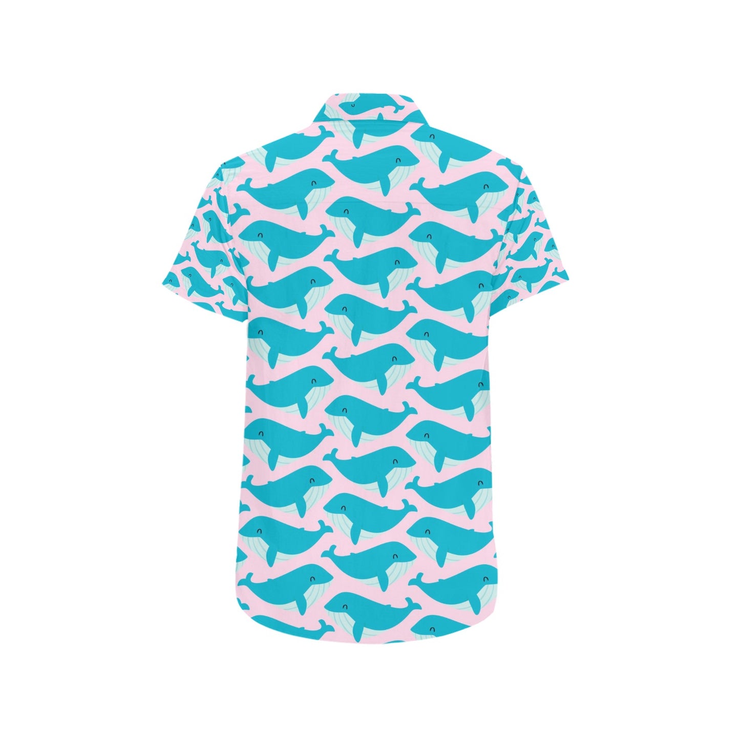 Whale Print Design LKS302 Men Short Sleeve Button Up Shirt