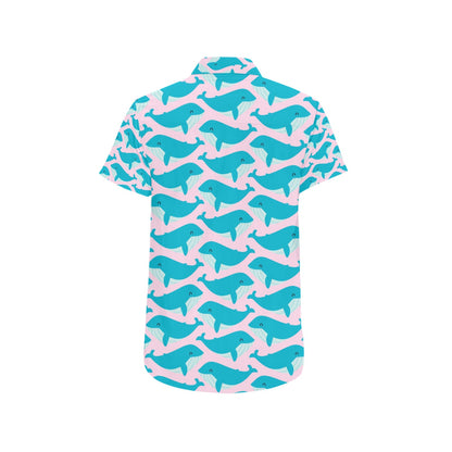 Whale Print Design LKS302 Men Short Sleeve Button Up Shirt