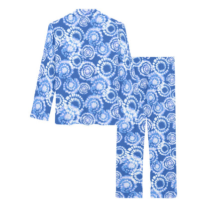 Tie Dye Blue Design Print Women's Long Pajama Set