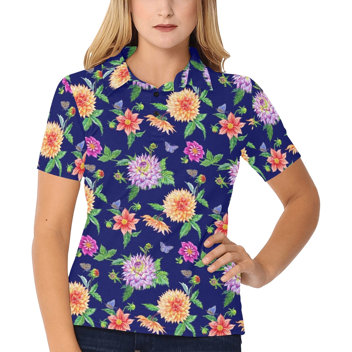 Dahlia Pattern Print Design DH010 Women's Polo Shirt