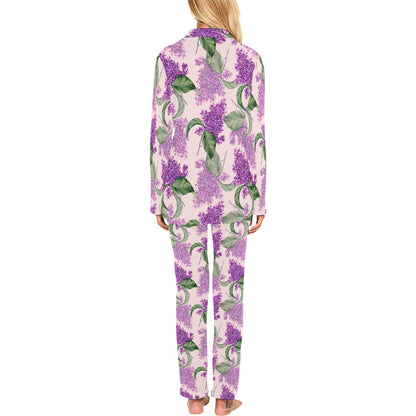 Lilac Pattern Print Design LI02 Women's Long Pajama Set
