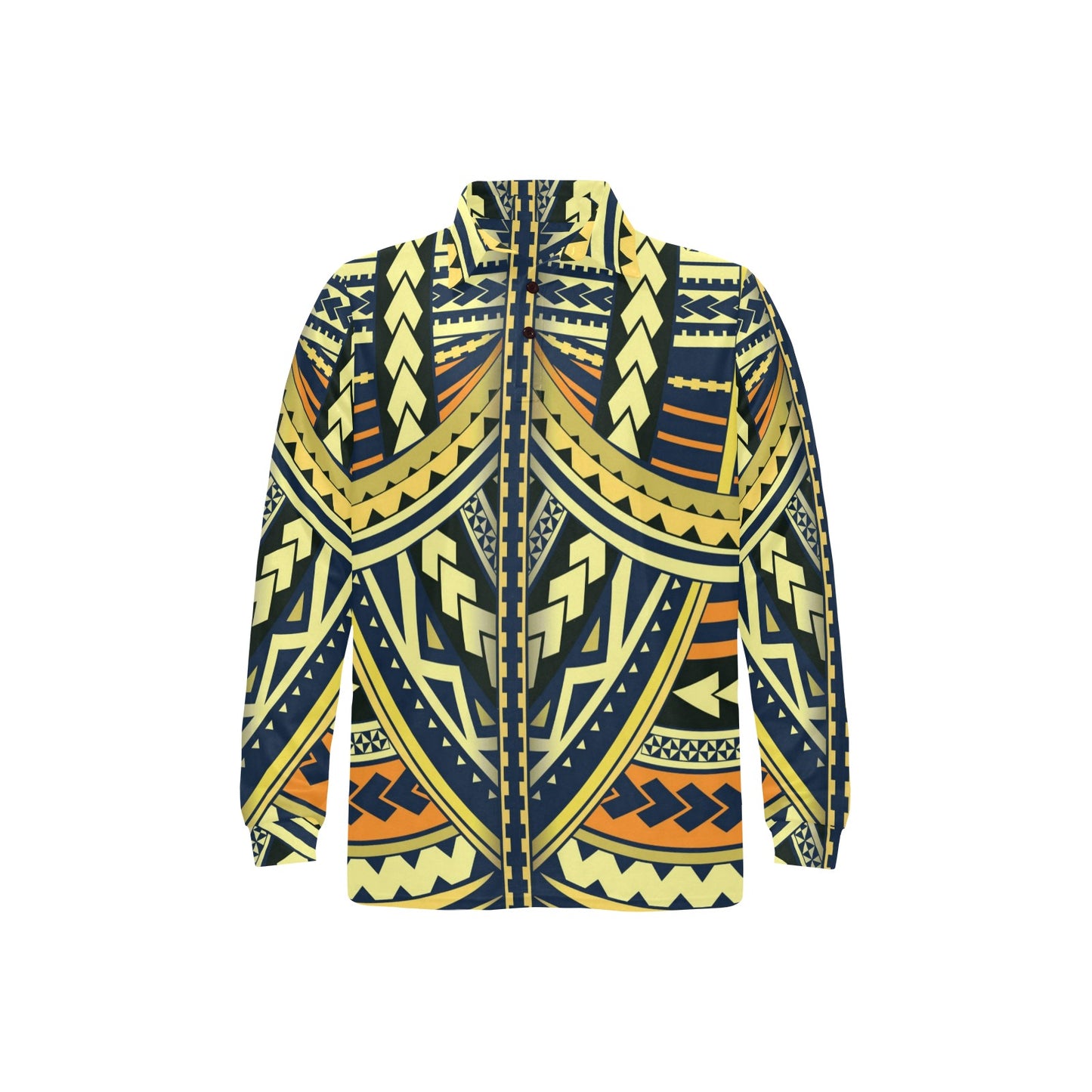 Polynesian Tattoo Print Long Sleeve Polo Shirt For Men's