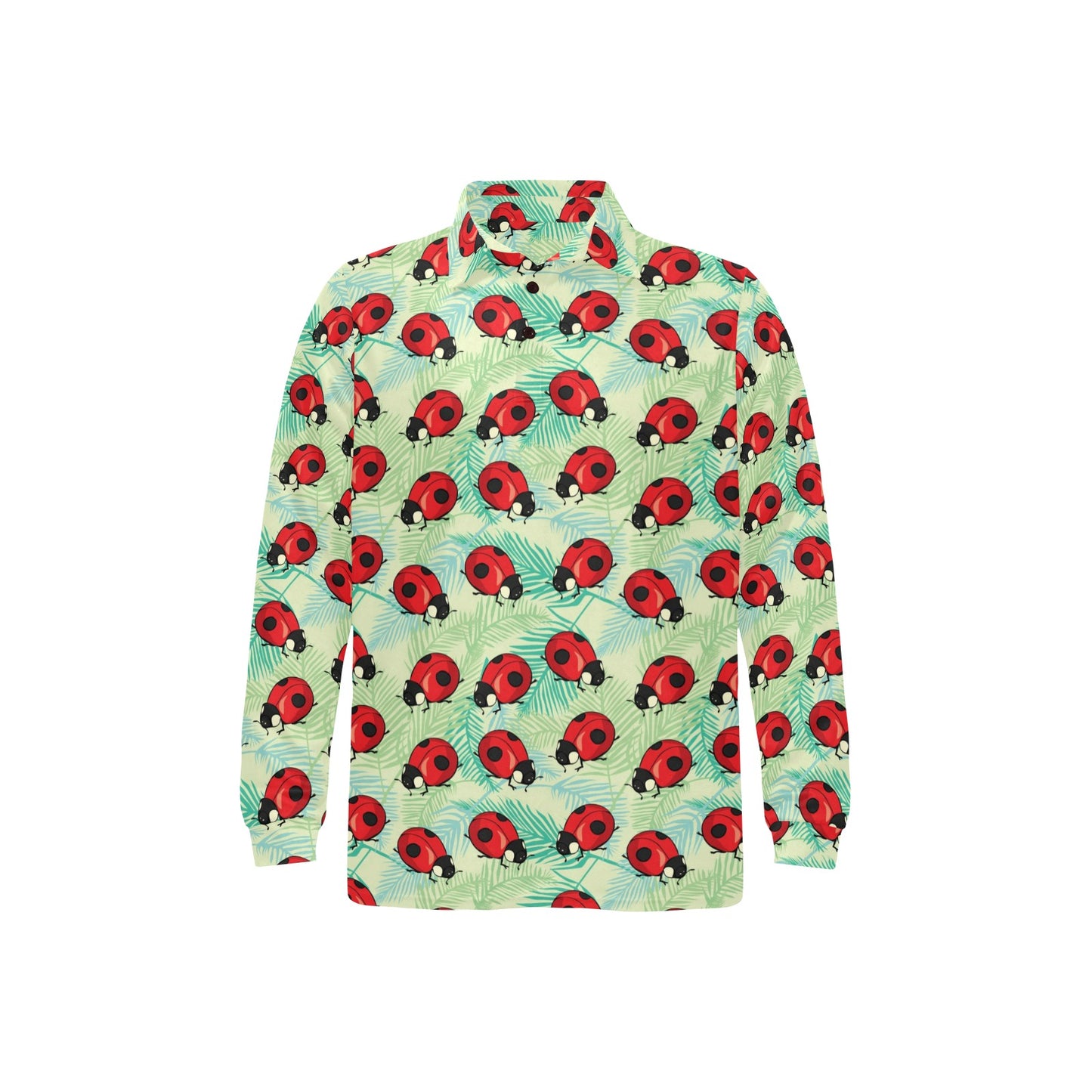 Ladybug Cute Print Pattern Long Sleeve Polo Shirt For Men's