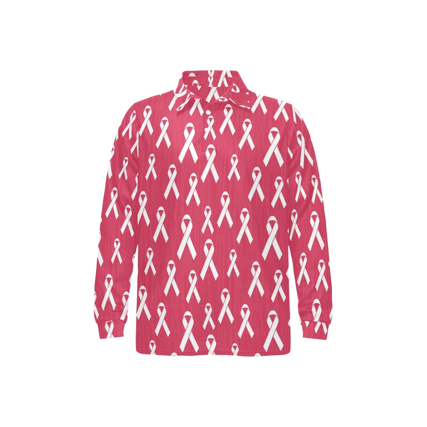 Breast Cancer Awareness Symbol Long Sleeve Polo Shirt For Men's