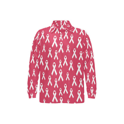 Breast Cancer Awareness Symbol Long Sleeve Polo Shirt For Men's