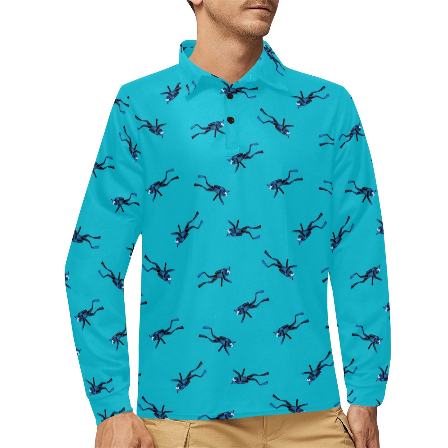 Scuba Driver Print Design LKS304 Long Sleeve Polo Shirt For Men's