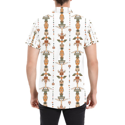 Totem Print Design LKS302 Men Short Sleeve Button Up Shirt