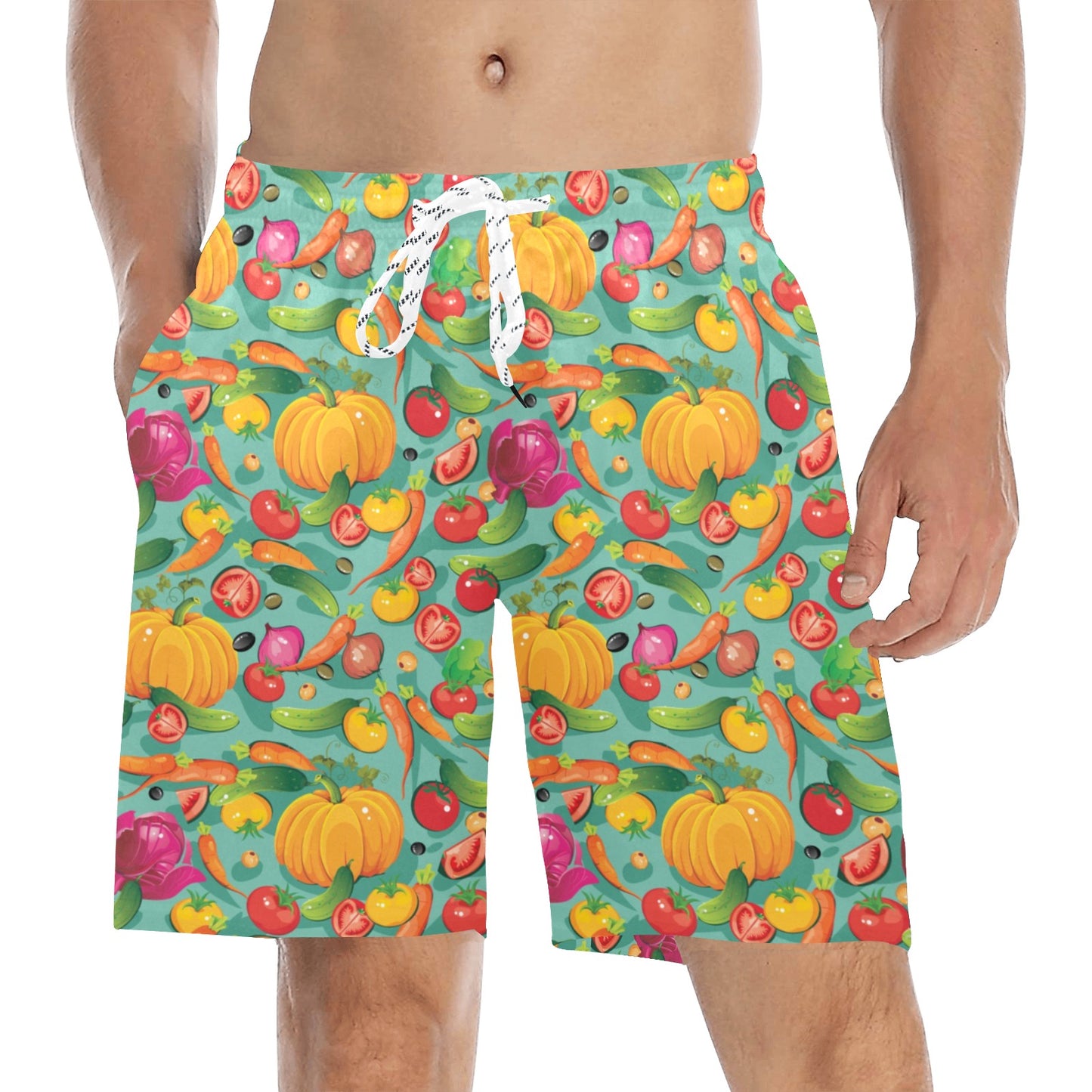 Vegan Colorful Themed Design Print Men's Swim Trunks Beach Shorts