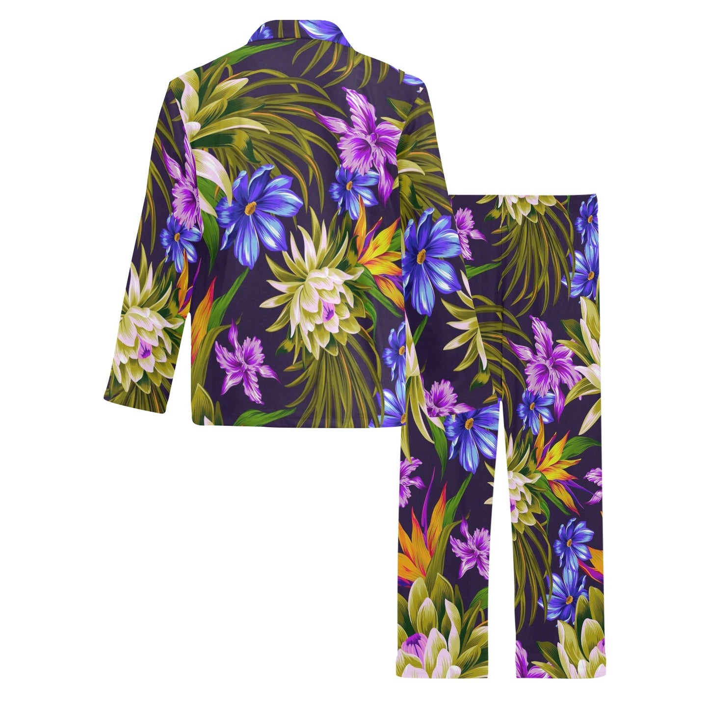 Water Lily Pattern Print Design WL08 Men's Long Pajama Set