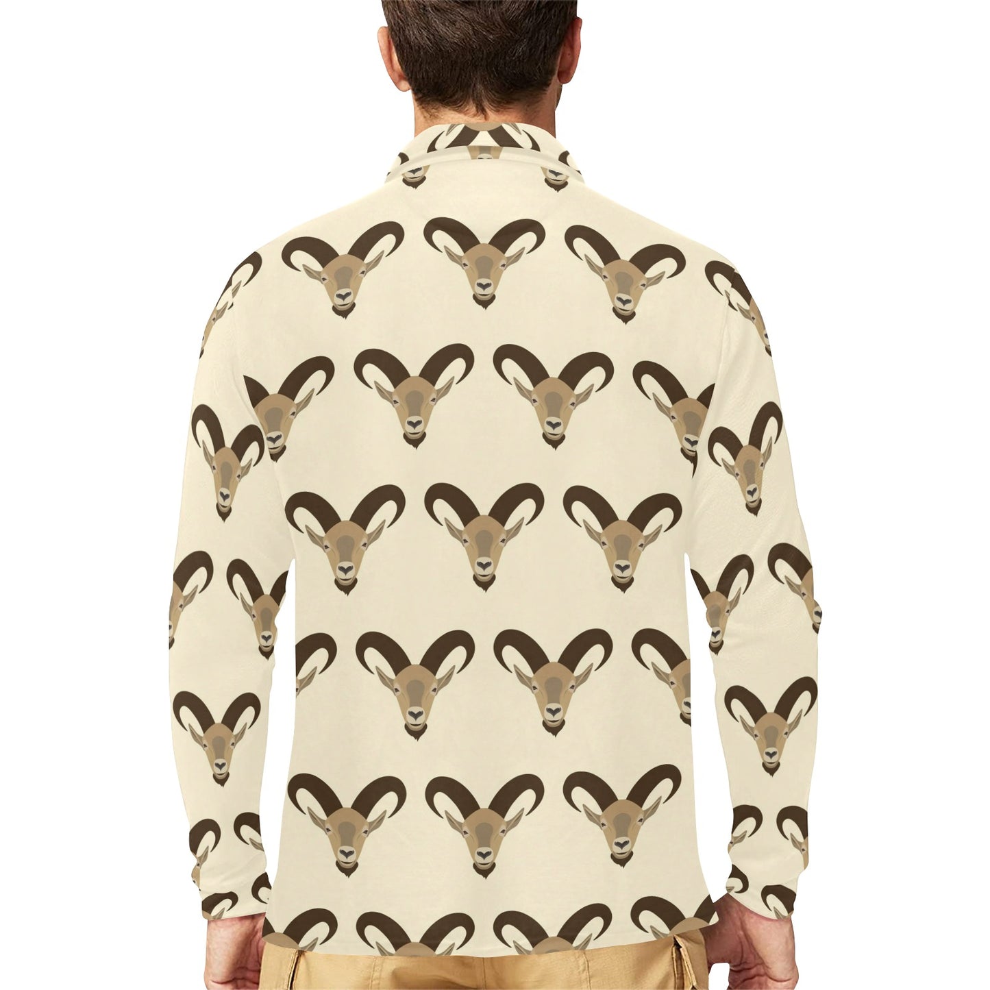 Goat Pattern Print Design 01 Long Sleeve Polo Shirt For Men's