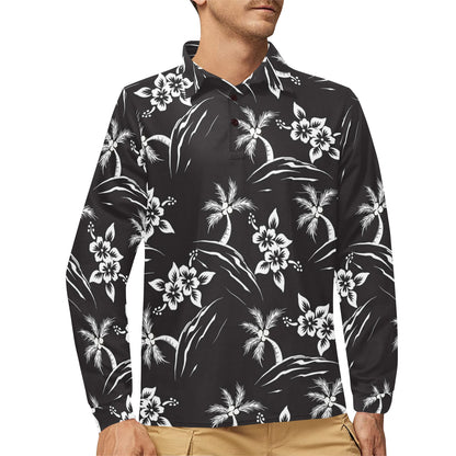 Palm Tree Pattern Print Design PT02 Long Sleeve Polo Shirt For Men's