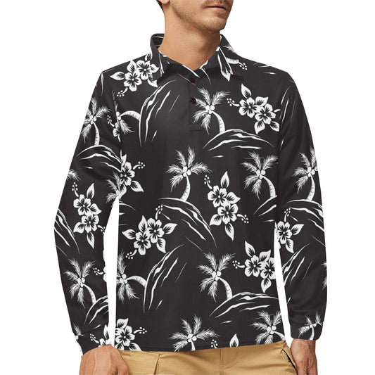 Palm Tree Pattern Print Design PT02 Long Sleeve Polo Shirt For Men's
