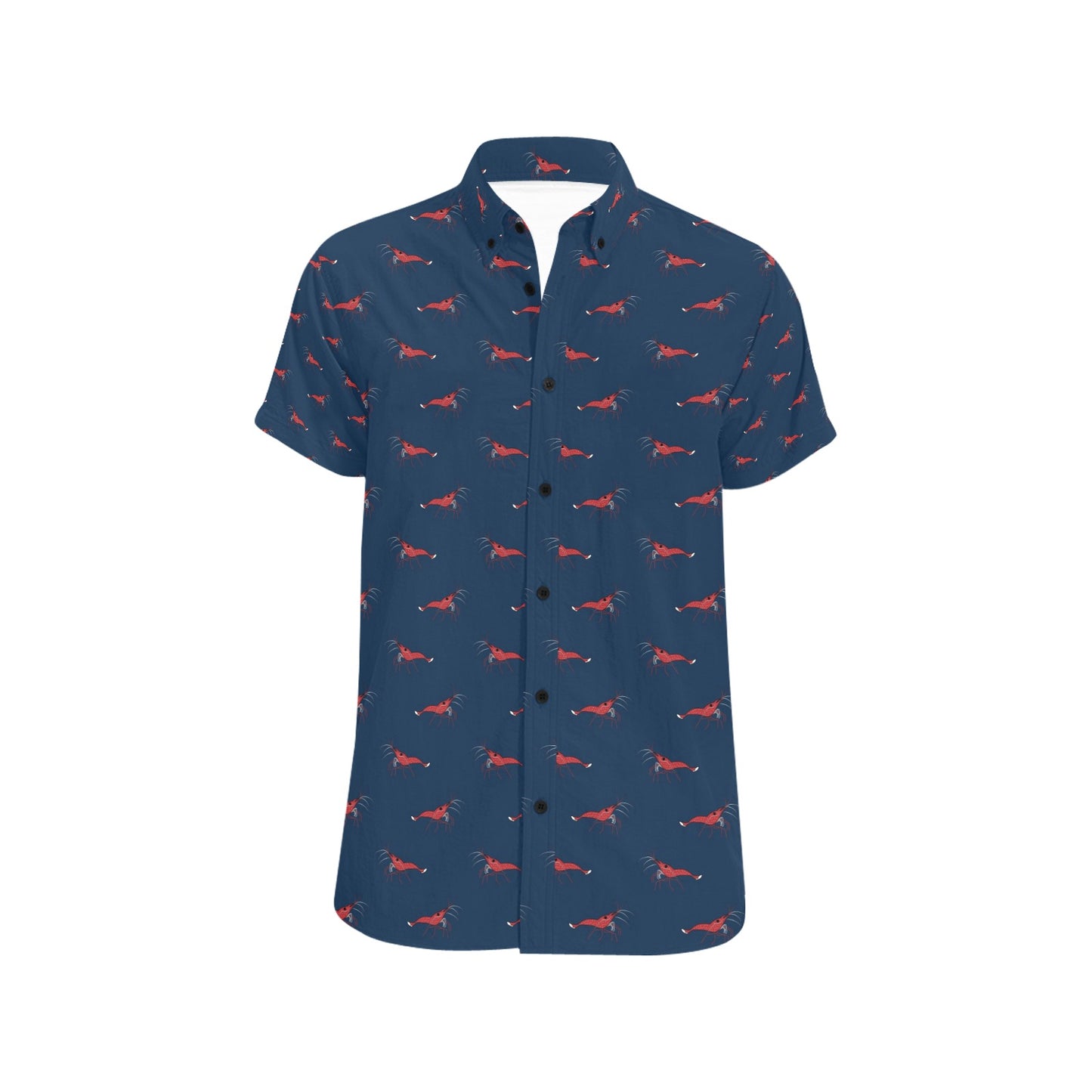Shrimp Print Design LKS305 Men Short Sleeve Button Up Shirt