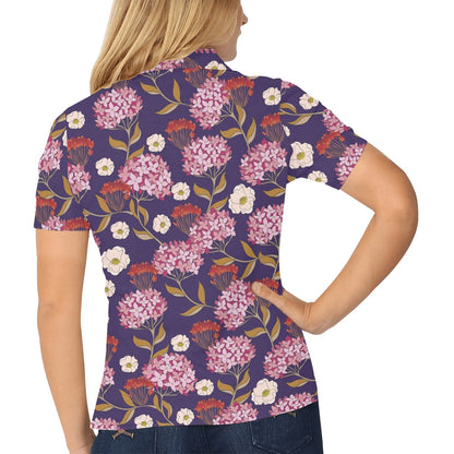 Hydrangea Pattern Print Design HD010 Women's Polo Shirt
