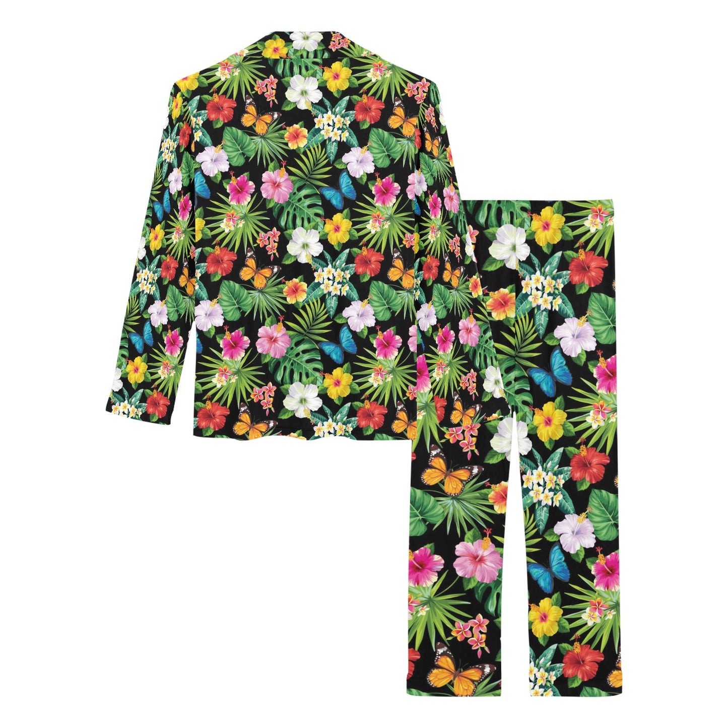 Hibiscus With Butterfly Print Design LKS305 Women's Long Pajama Set