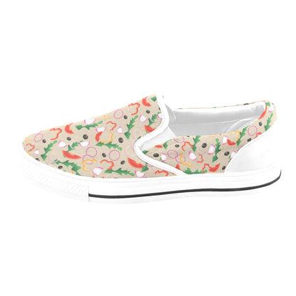 Salad Print Design LKS303 White Slip Ons Canvas Women's Shoes