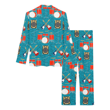 Drum Set Guitar Pattern Print Design 02 Women's Long Pajama Set